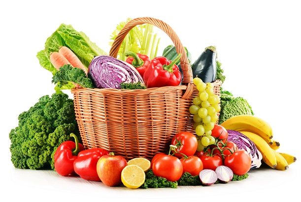 Wicker Basket With Assorted Organic Vegetables And Fruits Isola